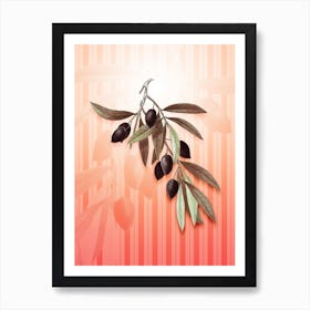 Olive Tree Vintage Botanical in Peach Fuzz Awning Stripes Pattern n.0061 Art Print