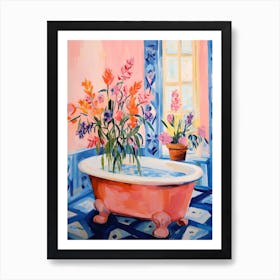 A Bathtube Full Of Bluebell In A Bathroom 1 Art Print
