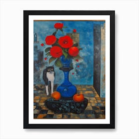 Delphinium With A Cat1 Surreal Joan Miro Style  Art Print