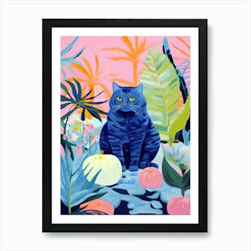 Cute Blue Cat In The Jungle, Matisse Inspired Art Print