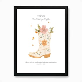 Pisces Cowboy Boots Zodiac Preppy Western Cowgirl Art Print