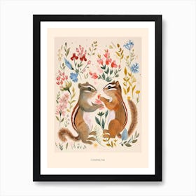 Folksy Floral Animal Drawing Chipmunk 2 Poster Art Print