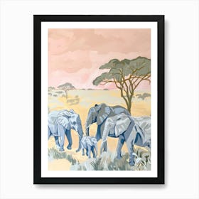 Elephants Pastels Jungle Illustration 1 Art Print
