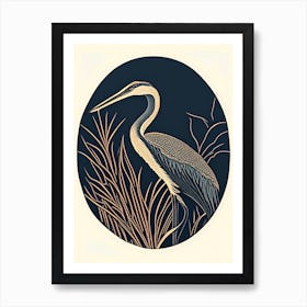 Cocoi Heron Vintage Linocut 1 Art Print