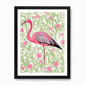 Greater Flamingo William Morris Style Bird Art Print