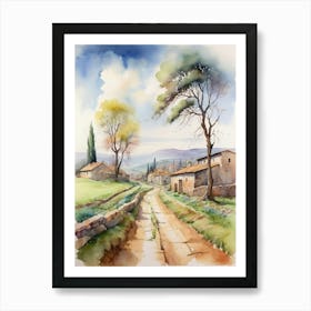 Watercolor Of A Country Road.1 Art Print