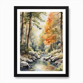 Watercolour Of A Stream Art Print