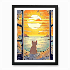 sunset cat art Art Print