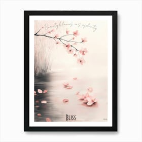 Peaceful Cherry Blossom And Pond, soft palette watercolor minimalist Calm Poster Art Print