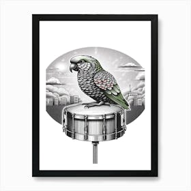 Paco Parrot On Drum Art Print