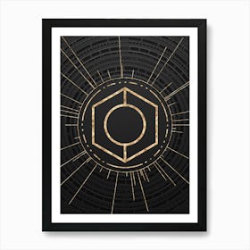Geometric Glyph Symbol in Gold with Radial Array Lines on Dark Gray n.0293 Art Print