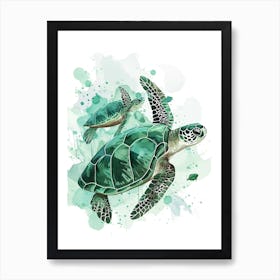 Sea Turtle Turquoise Illustration 3 Art Print