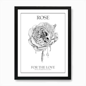 Black And White Rose Line Drawing 1 Poster Art Print