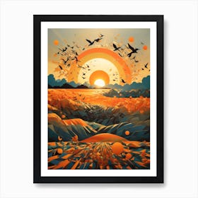 Sunset With Birds Art Print