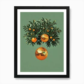 Disco Ball Orange Tree Leaves Art Print Art Print