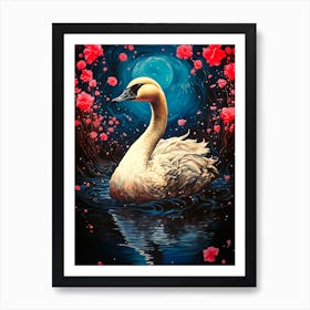 Swan In The Moonlight 1 Art Print