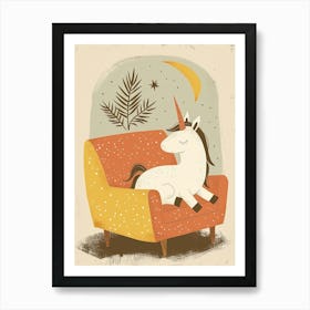 Unicorn Relaxing On An Arm Chair Art Print