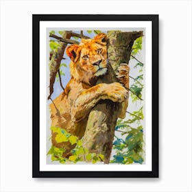 Asiatic Lion Climbing A Tree Fauvist Painting 1 Art Print