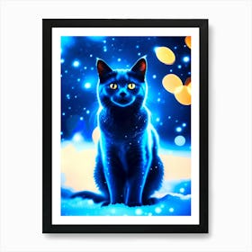 Blue Cat In The Snow Art Print