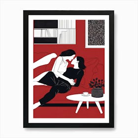 Two Women On A Couch Kiss Art Print
