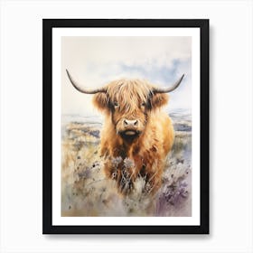 Highland Cow In Grassy Wildflower Field 2 Art Print