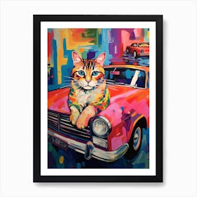 Oldsmobile 442 Vintage Car With A Cat, Matisse Style Painting 0 Art Print