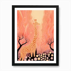 Abstract Giraffe Orange & Pink Portrait 4 Art Print