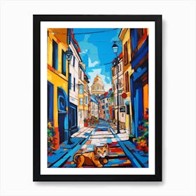 Painting Of Paris With A Cat In The Style Of Post Modernism 2 Art Print
