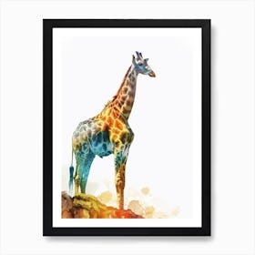 Giraffe On The Hill Watercolour 2 Art Print
