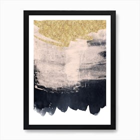 Gold Baby Pink And Dark Blue Paint Strokes Art Print