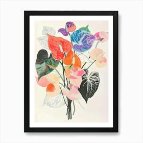 Flamingo Flower 1 Collage Flower Bouquet Art Print