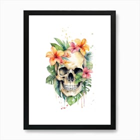 Skull With Tropical Flowers Art Print