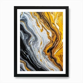 Abstract Texture On A Wall Swirling Pattern Of Fluid Gold Silver Yellow Grey And Black Resembli (2) Art Print