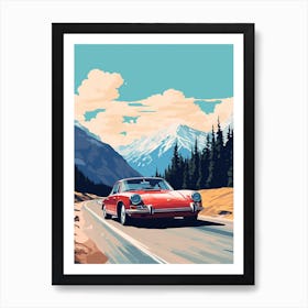 A Porsche 911 Car In Icefields Parkway Flat Illustration 3 Art Print