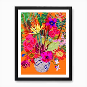 Hot Summer Flowers In A Vase Art Print