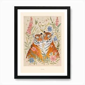 Folksy Floral Animal Drawing Tiger 5 Poster Art Print