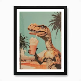 Dinosaur Drinking A Milkshake Retro Collage 2 Art Print