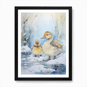 Winter Scene Ducklings 1 Art Print