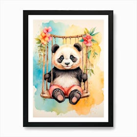 Panda Bear On Swing Art Print