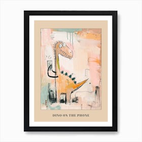 Pastel Painting Of A Dinosaur On A Smart Phone 3 Poster Art Print