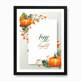 Calligraphic Font Featuring The Word Happy Fall In A Horizontal Layout Emulating An Artists Hand Art Print