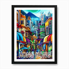 Hong Kong City, Cubism and Surrealism, Typography Art Print