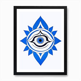 The Ajna Chakra, Symbol, Third Eye Blue & White 1 Art Print