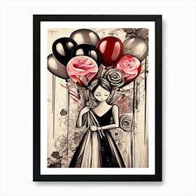 Girl With Balloons Art Print