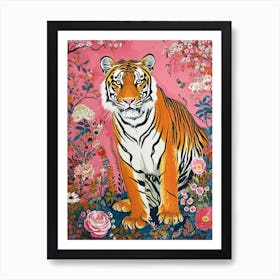 Floral Animal Painting Siberian Tiger 1 Art Print