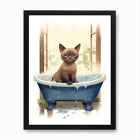 Burmese Cat In Bathtub Botanical Bathroom 2 Art Print