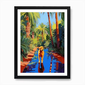 A Painting Of A Dog In Jardin Majorelle Garden, Morocco In The Style Of Pop Art 04 Art Print