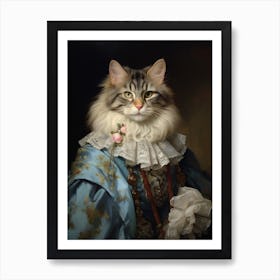 Cat In Medieval Clothing Rococo Style 7 Art Print