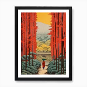 Arashiyama Bamboo Grove, Japan Vintage Travel Art 3 Art Print