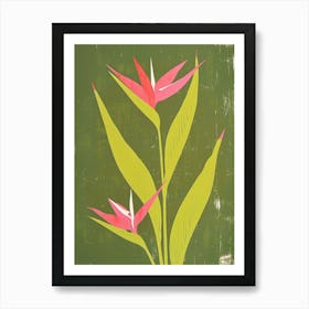 Pink & Green Bird Of Paradise 2 Art Print